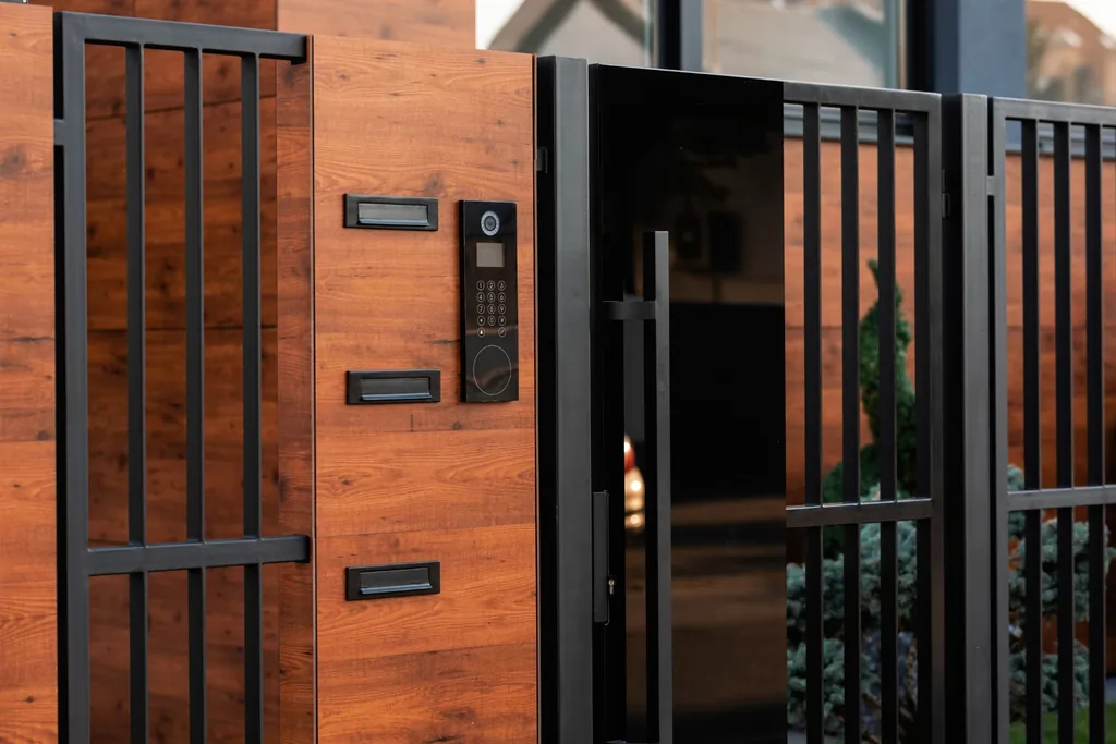 Automatic gate with a keypad access unit at an entrance