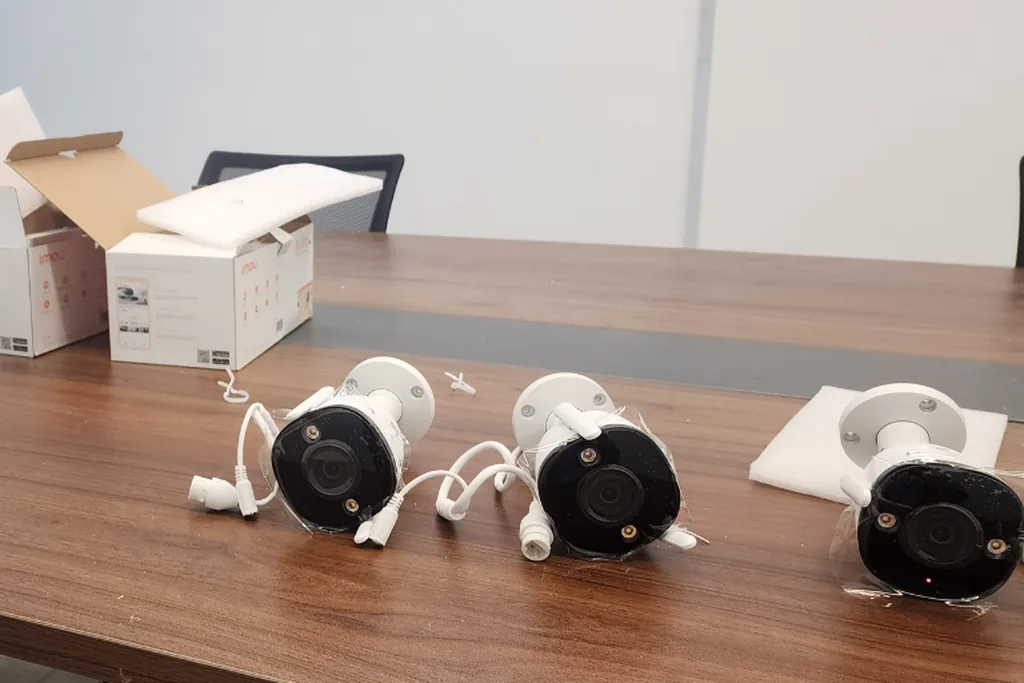 Wireless CCTV cameras prepared on a worktable